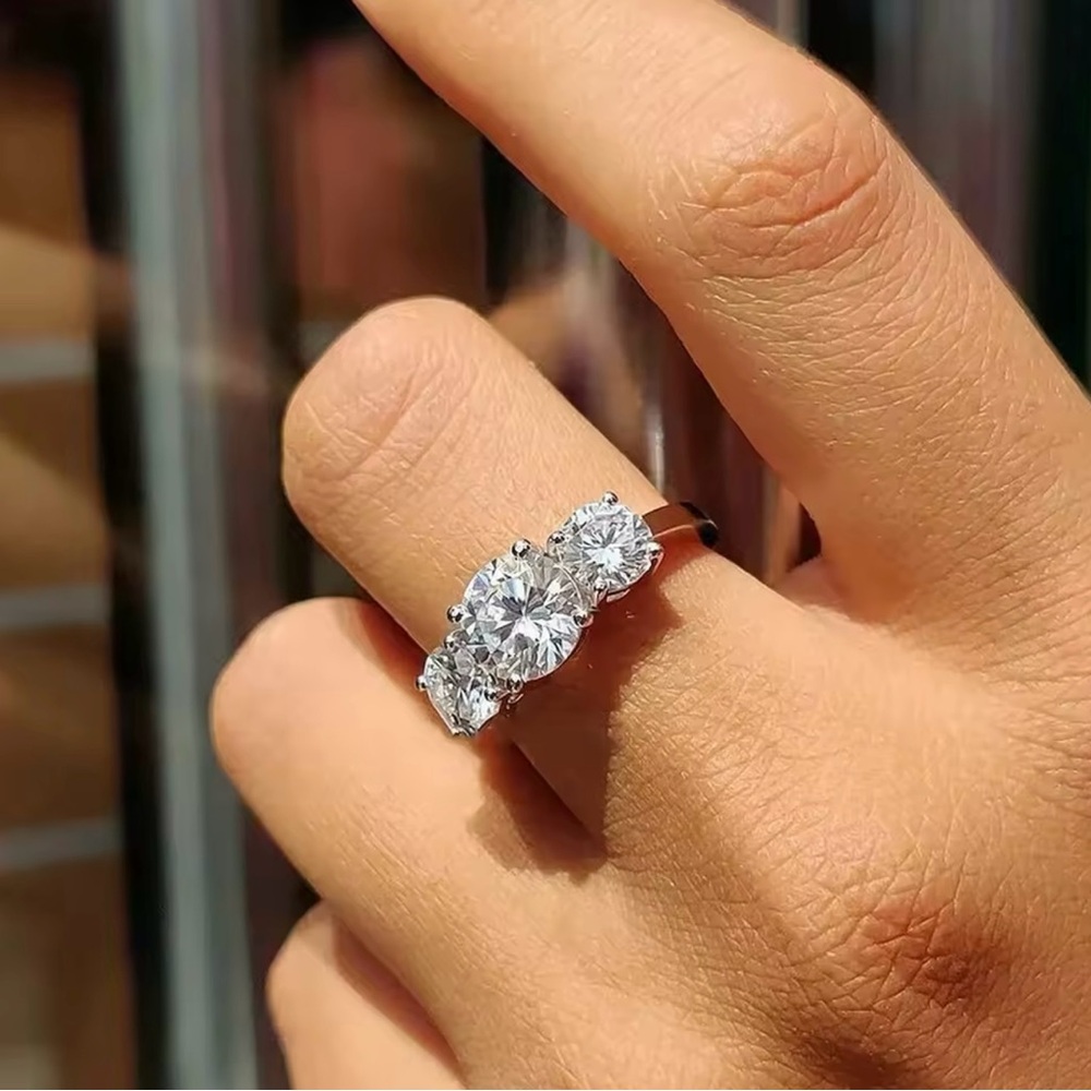 4 CT tw Three Stone Round Brilliant Moissanite Ring